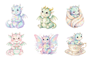 watercolor Baby Dragons cliparts, an Animal Illustration by BerryPieArt (Thumbnail 2 of 4)