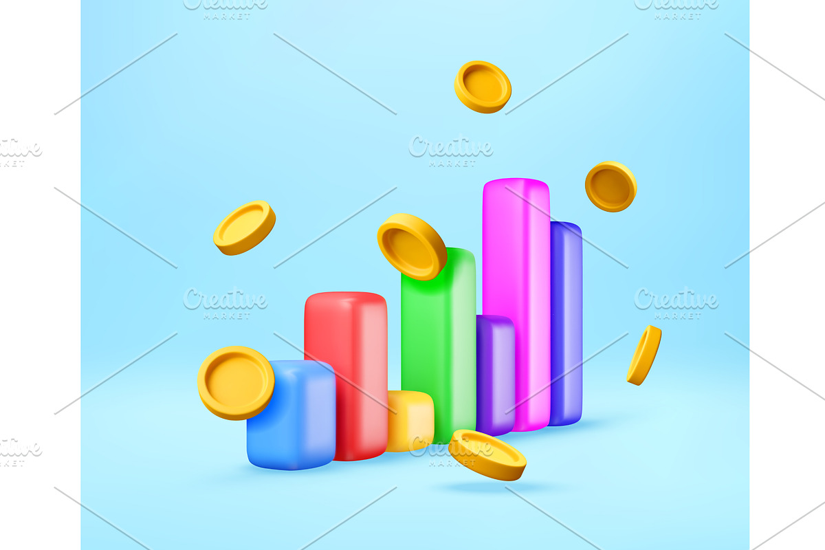 3D Colorful bar chart with rising, a Finance Illustration by Abscent