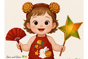 Mid-Autumn Festival Girl Clipart, a Graphic by Bear and Bean Studio (Thumbnail 5 of 5)