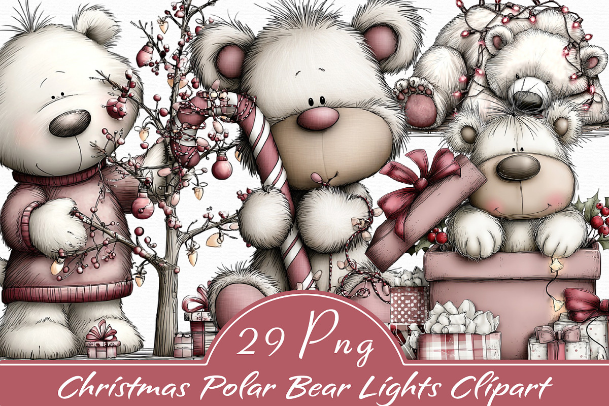 Christmas Polar Bear Lights Clipart, an Illustration by Libby Wishes (Photo 1 of 9)