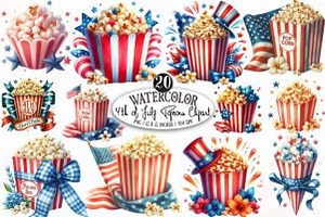 Watercolor 4th of July Popcorn Clip, an Illustration by Designking