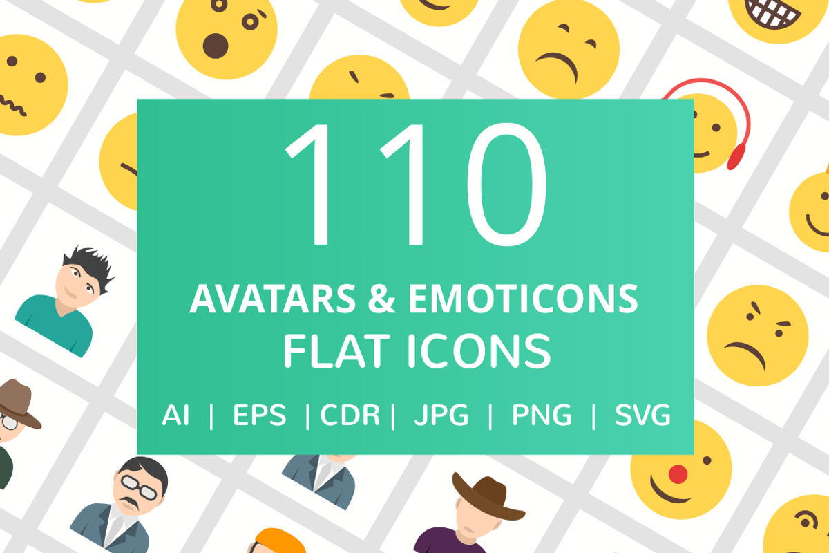 110 Avatars & Emoticons Flat Icons, an Emoji Icon by IconBunny (Photo 1 of 2)