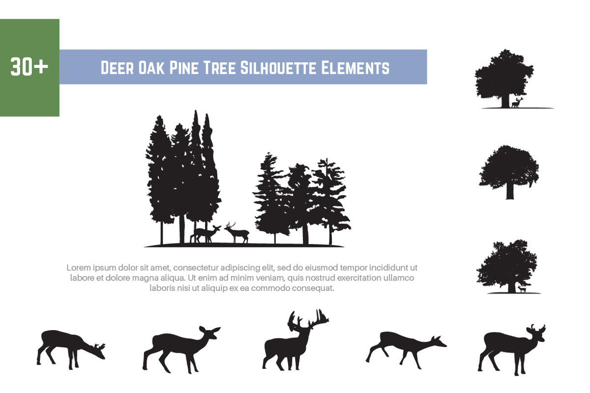 30+ Deer Oak Pine Tree Silhouette, an Animal Illustration by jongcreative (Photo 1 of 5)