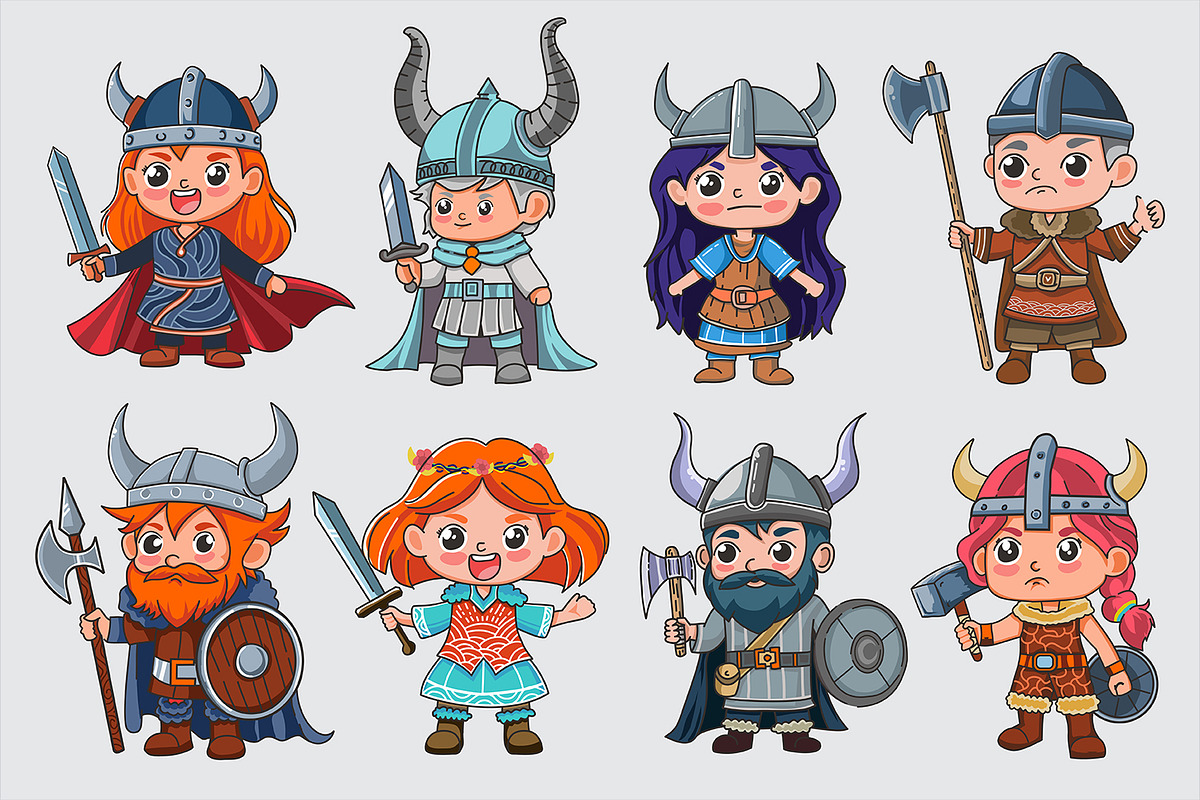 Kids Viking Character Set, a Person Illustration by Stock Shape