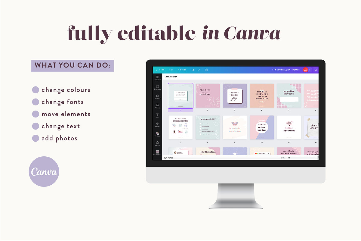 Self-Care Instagram Canva Templates, a Social Media Template by ClementineCreative (Photo 7 of 7)
