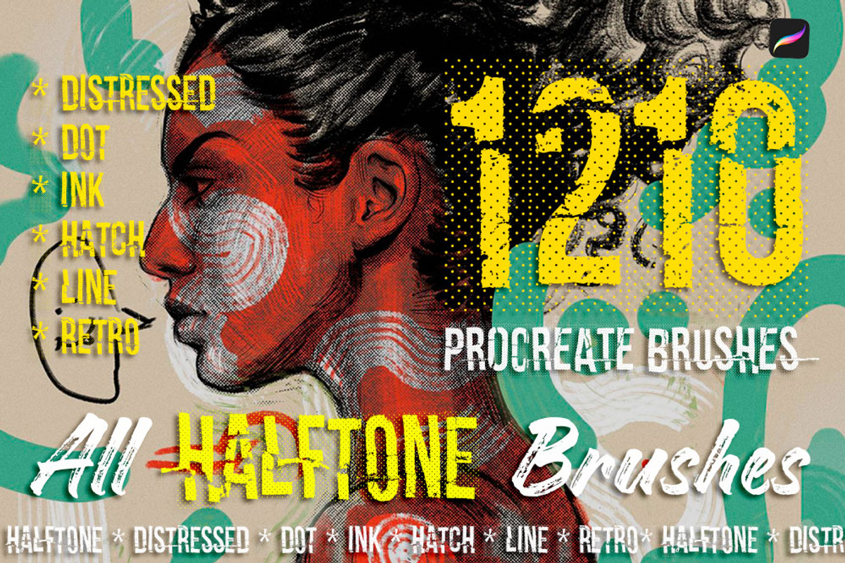 halftone brushes procreate brushes, a Brush Add-On by EnriqueSaezStudio (Photo 1 of 11)
