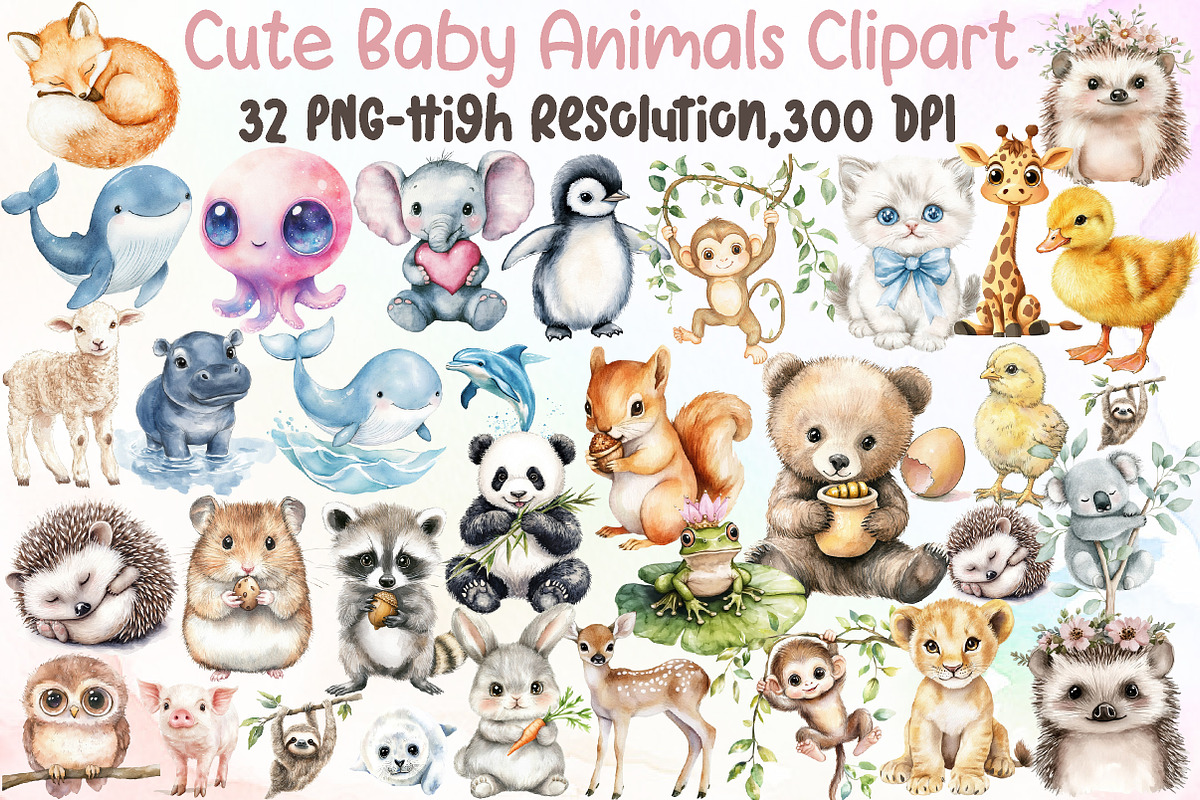 Cute Animals Clipart Baby Animals Pn, an Illustration by Sublimation Artist (Photo 1 of 6)