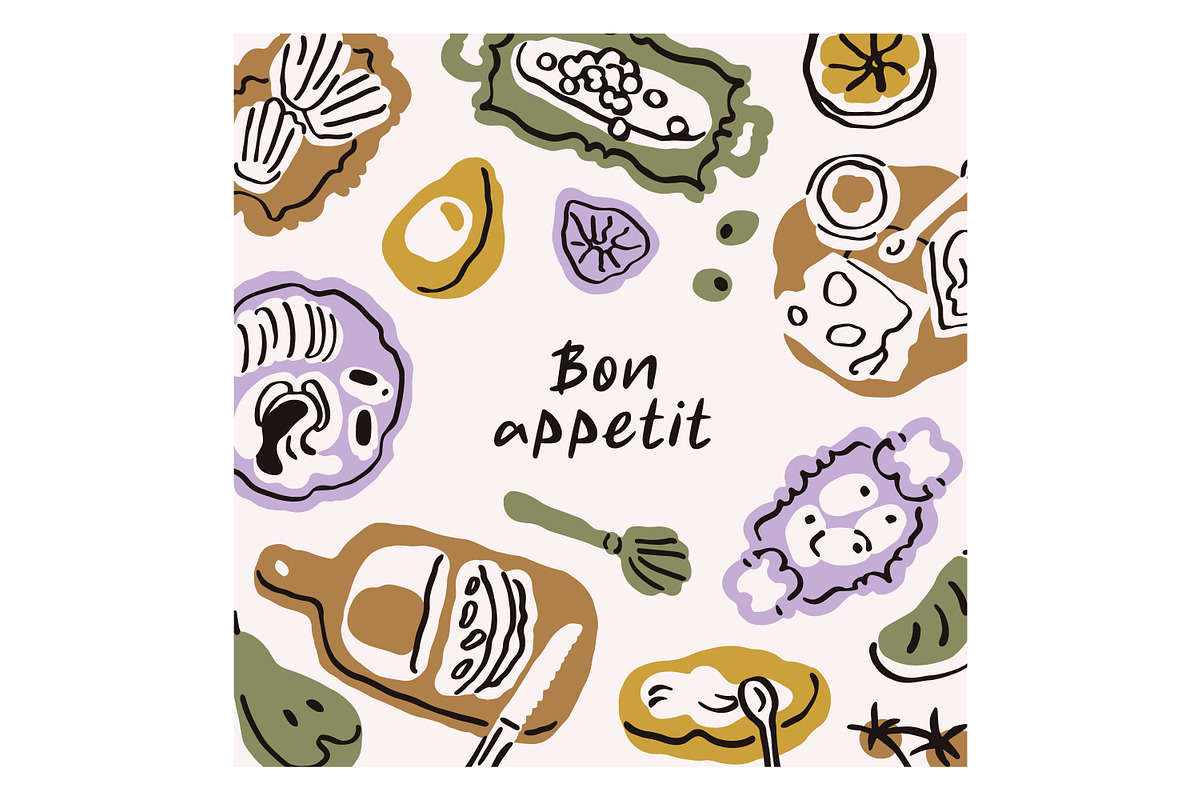Doodle morning, breakfast food cards, a Food Illustration by Good Studio (Photo 4 of 6)