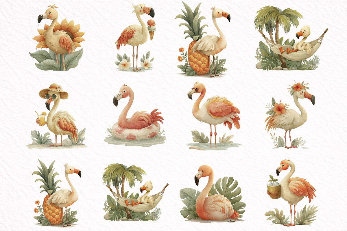Whimsical Summer Flamingo Clipart, an Illustration by DreamArtGraphic (Photo 4 of 8)