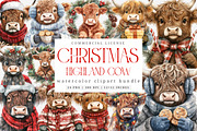Christmas Highland Cow Clipart, an Illustration by SinaCreation (Thumbnail 1 of 7)