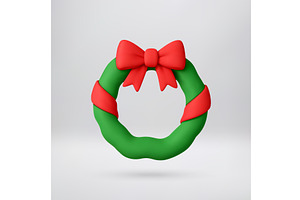 Green 3d Christmas wreath with red, an Object Illustration by Abscent
