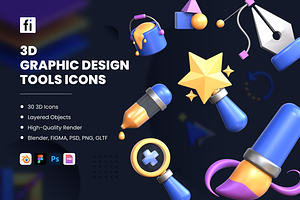 3D Creative Design Tools Icon Set