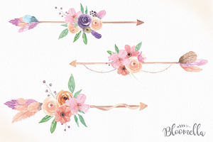 Floral Arrows Watercolor Clipart