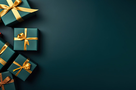 Christmas gift boxes on green background, a Holiday Photo by AlyaAnd