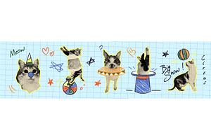 Halftone cats with doodle circus, an Illustration by art PVP - market