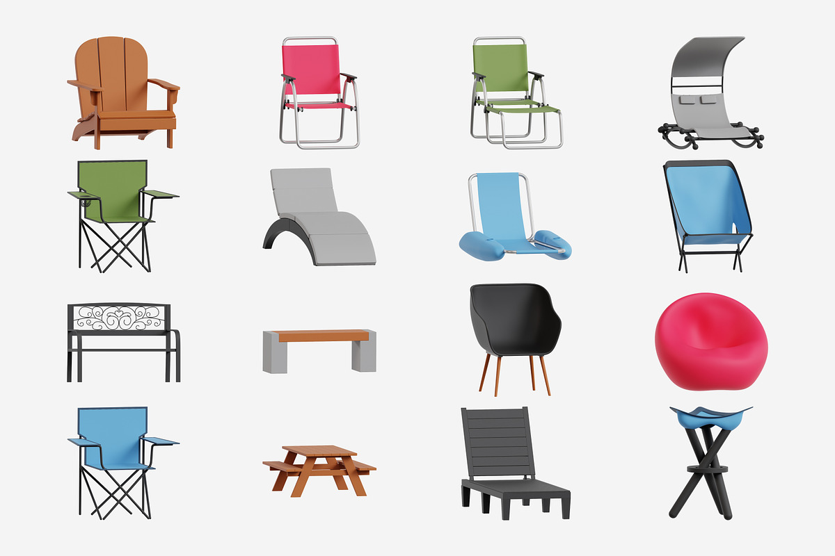 Camping & Poolside Outdoor Chairs, a Furniture 3D Model by Eklip Studio (Photo 2 of 2)