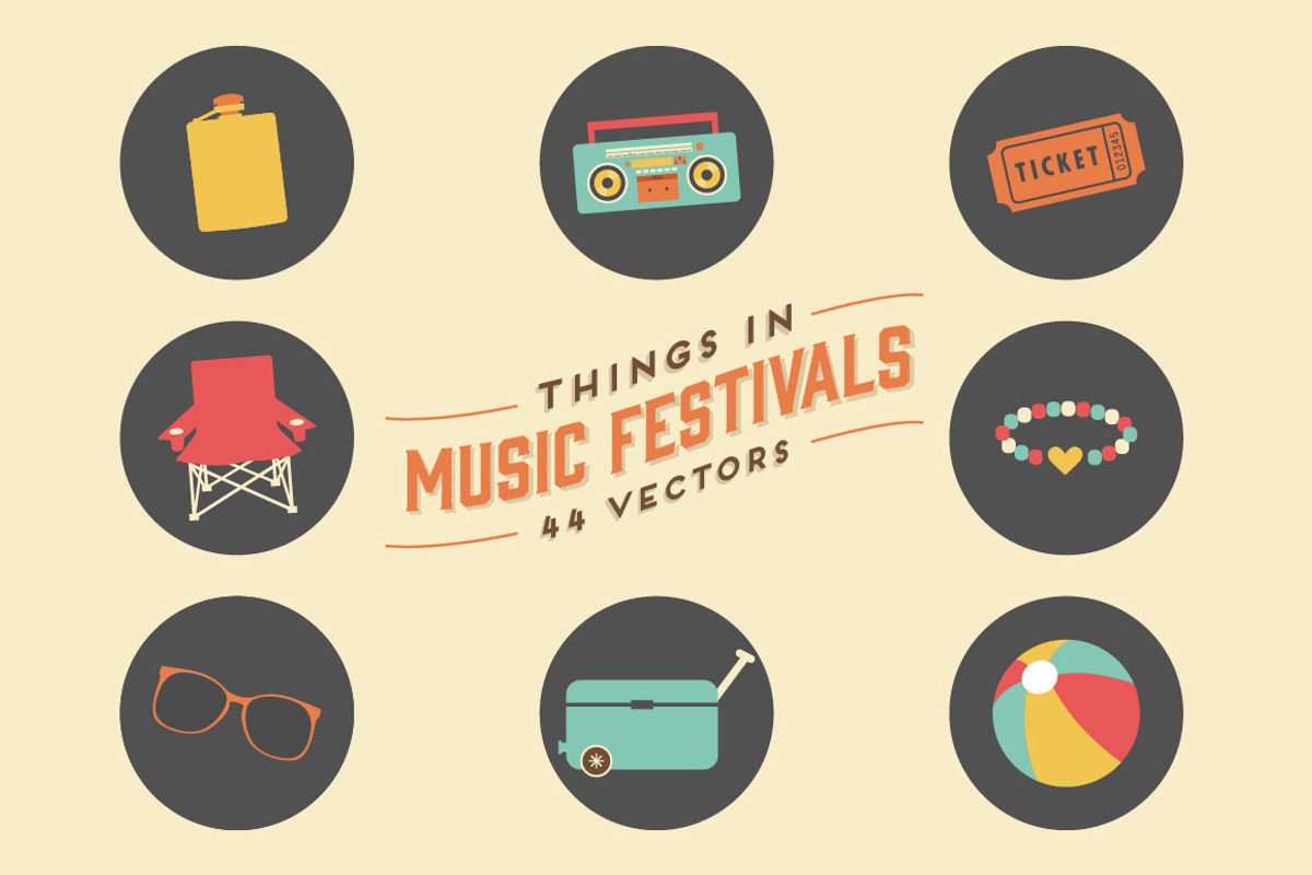Things in Music Festivals-44 Vectors, an Illustration by Little Pixel Shop (Photo 1 of 5)