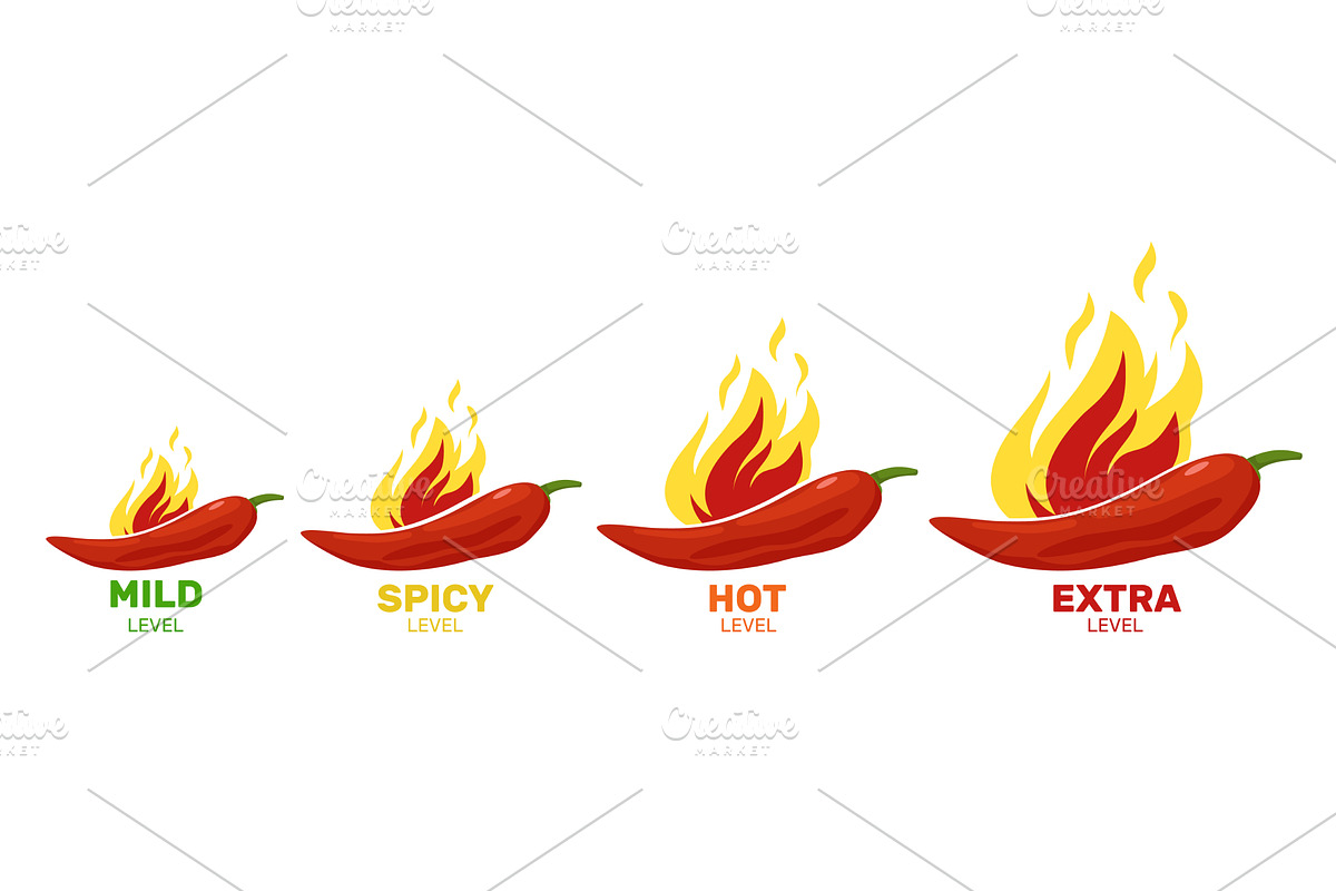 Hot chili peppers with flame and, a Food Illustration by Vectorbuum
