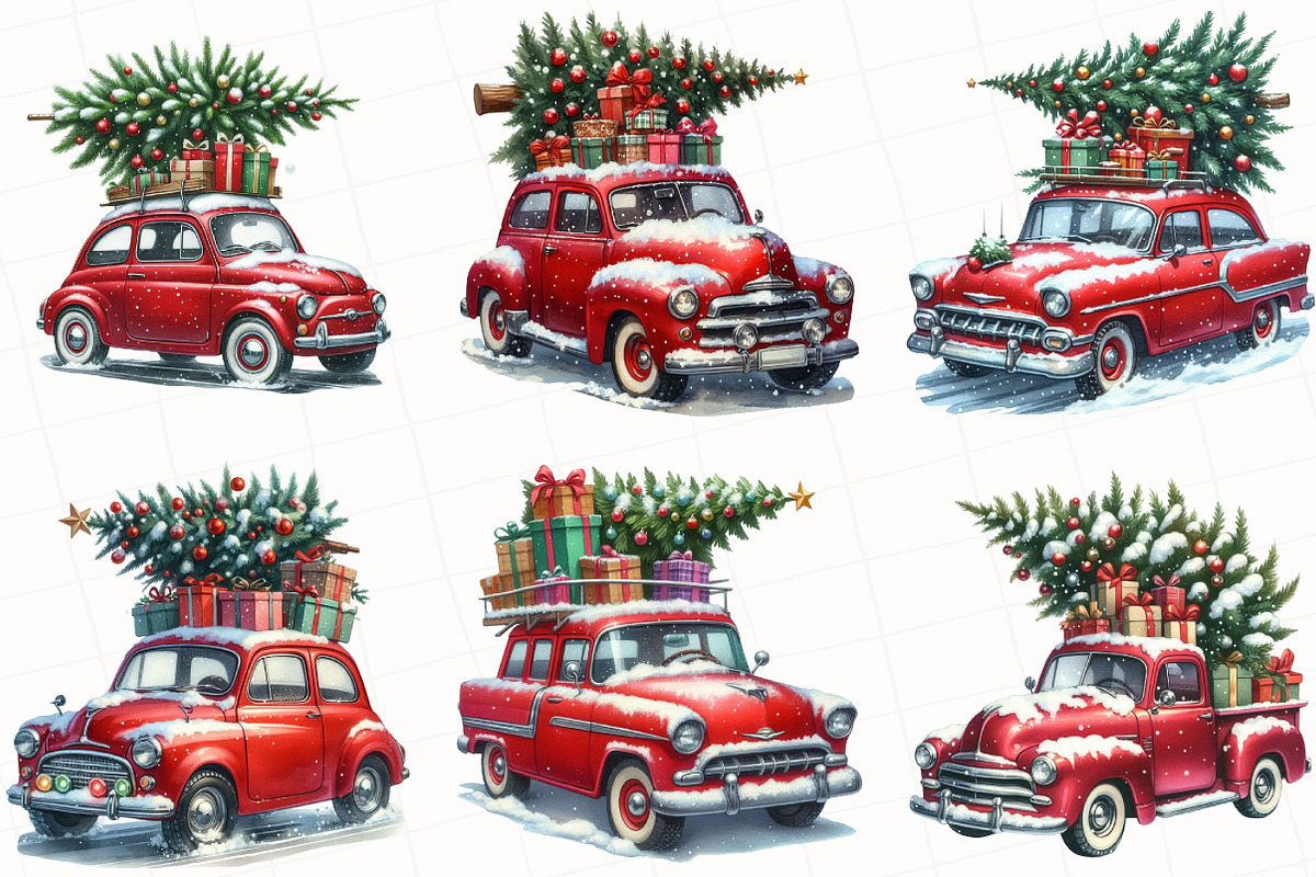 Christmas Car Watercolor Clipart, an Illustration by OK Design (Photo 5 of 5)