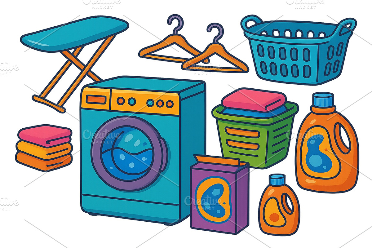 Colorful laundry equipment displayed, an Object Illustration by ZinetroN