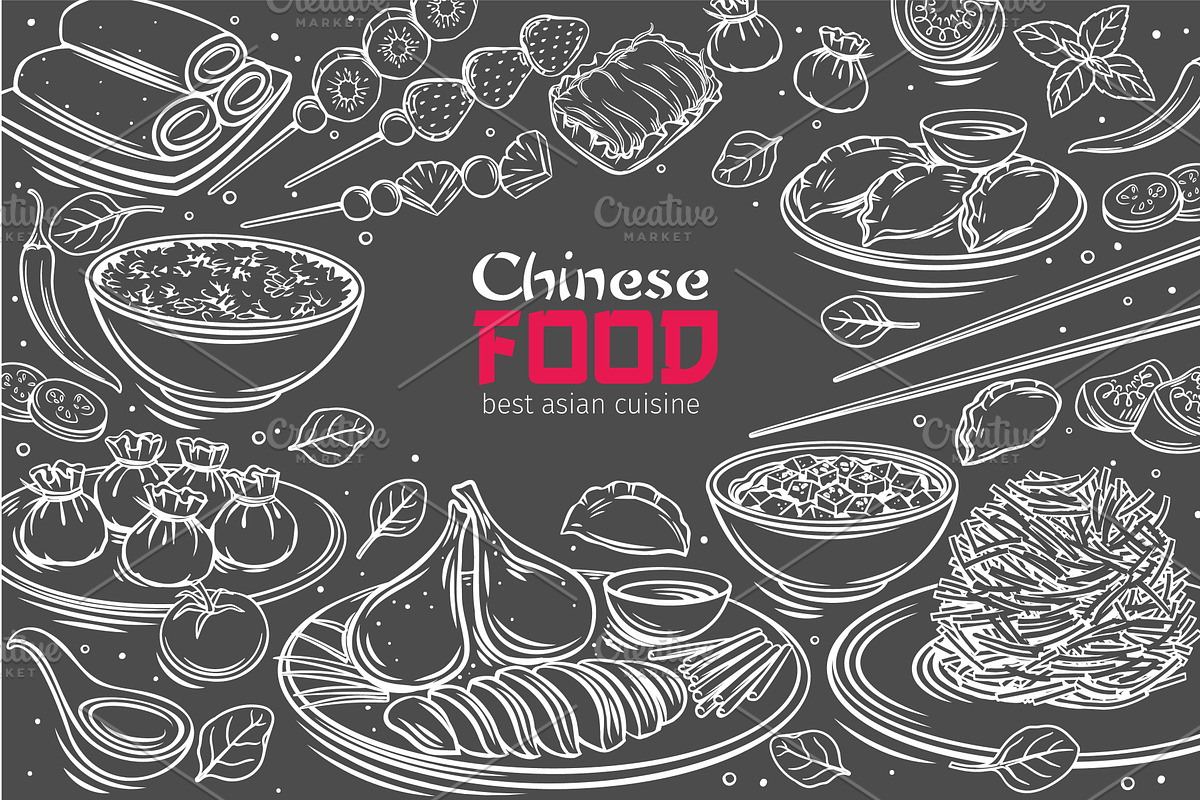 Chinese cuisine menu, a Food Illustration by VictoriaSergeeva