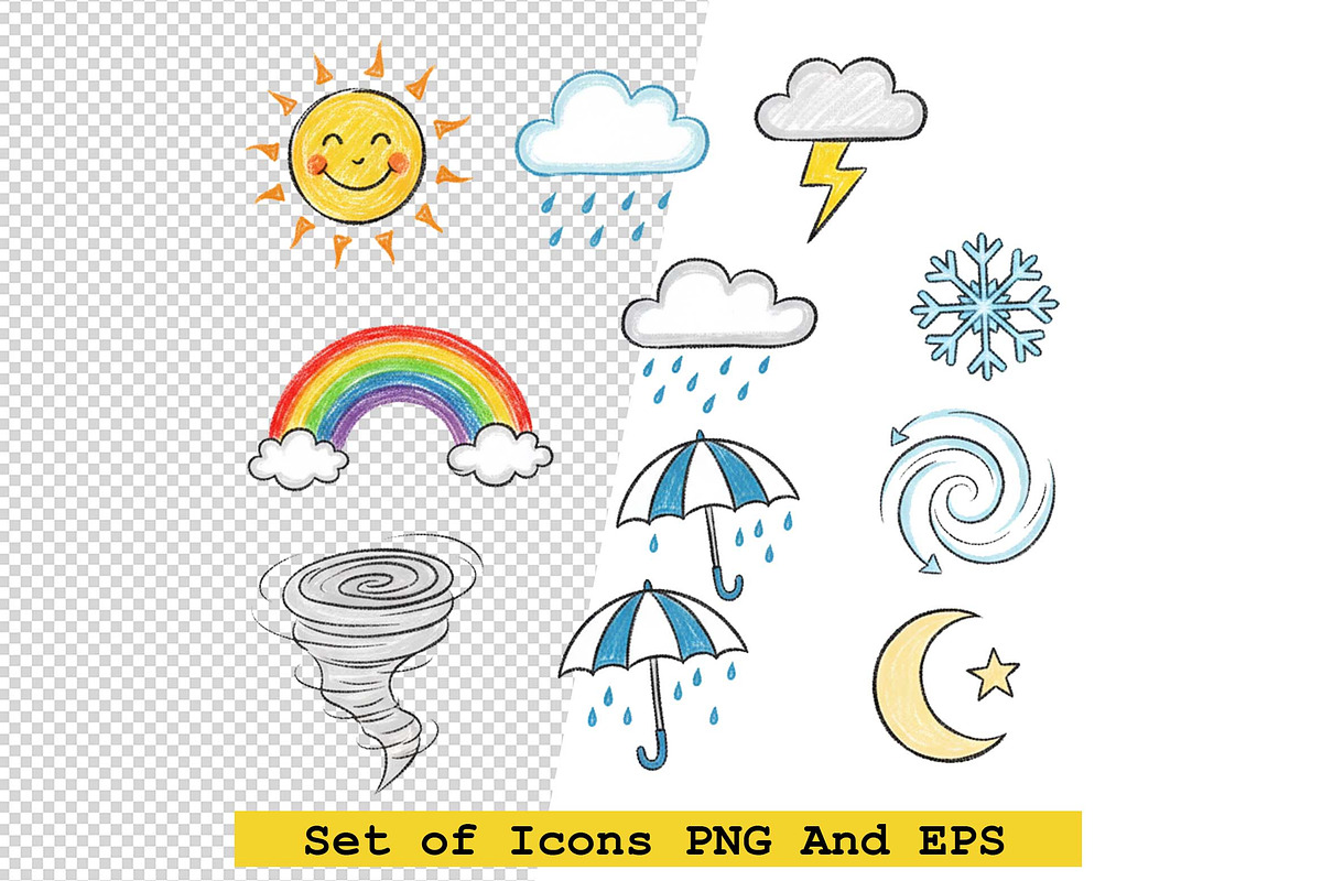 Set of weather icons in hand drawn, an Icon by one-touch