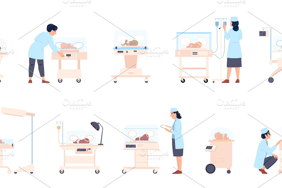 Neonatal care. Nurses and doctors, a Healthcare Illustration by LadadikArt (Photo 2 of 3)