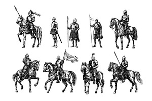 Horse medieval knights engraving, an Object Illustration by Onyx