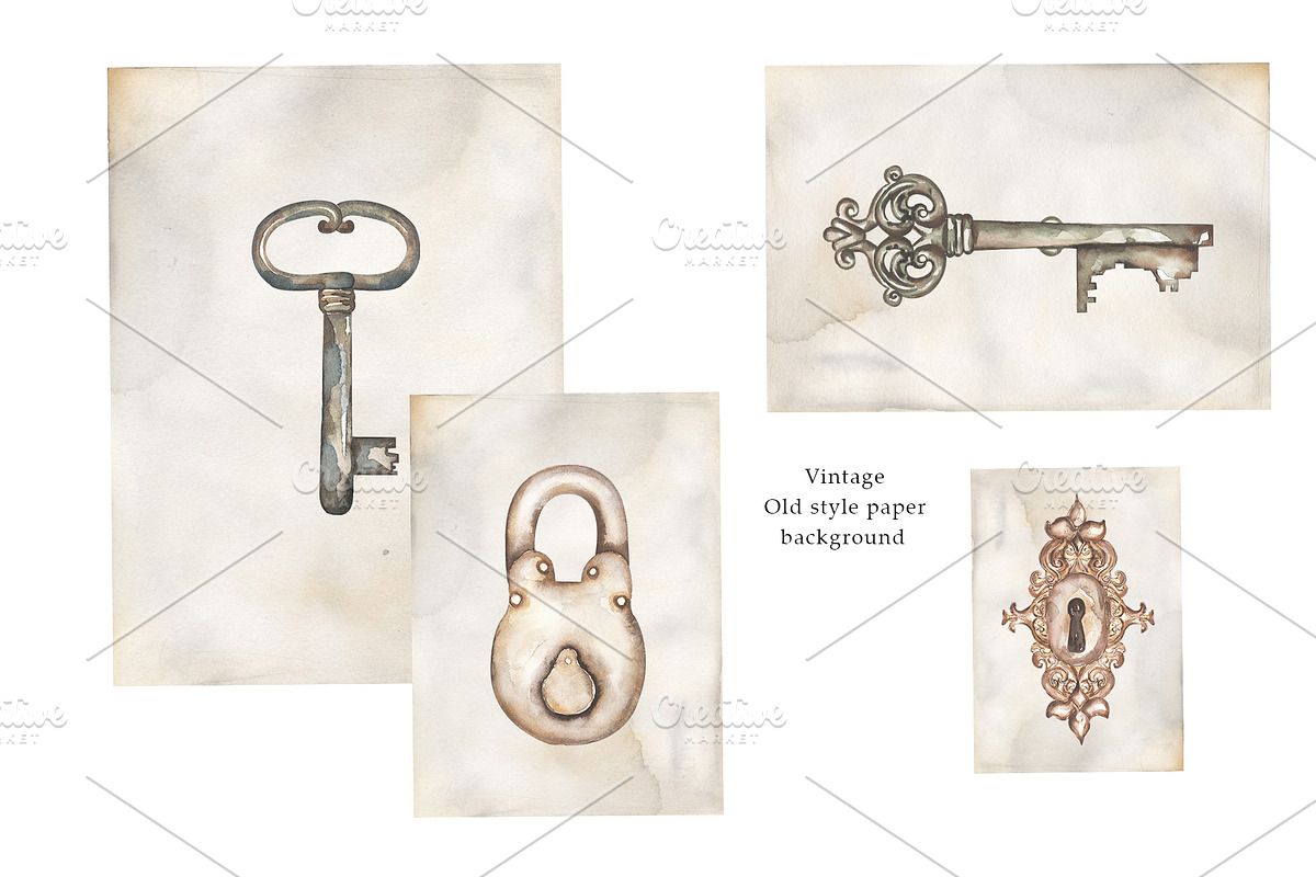 Watercolor Vintage Key Set, a Decorative Illustration by MayaNavits (Photo 10 of 12)