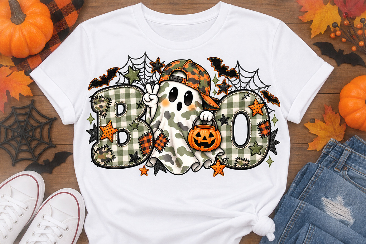 Camo Ghost Boo Halloween Pumpkin PNG, a Seasonal Illustration by Watercolor design (Photo 3 of 3)