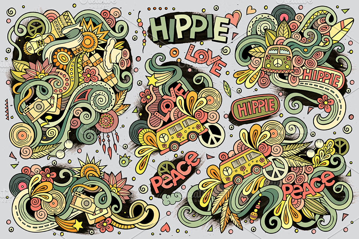Hippie Doodles Designs Big Set, a Decorative Illustration by BALABOLKA