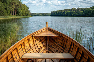 Wooden boat floating on the lake, a Nature Photo by AlyaAnd