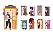 People enter and exit from doors set, a Person Illustration by PaperTrident (Thumbnail 1 of 8)