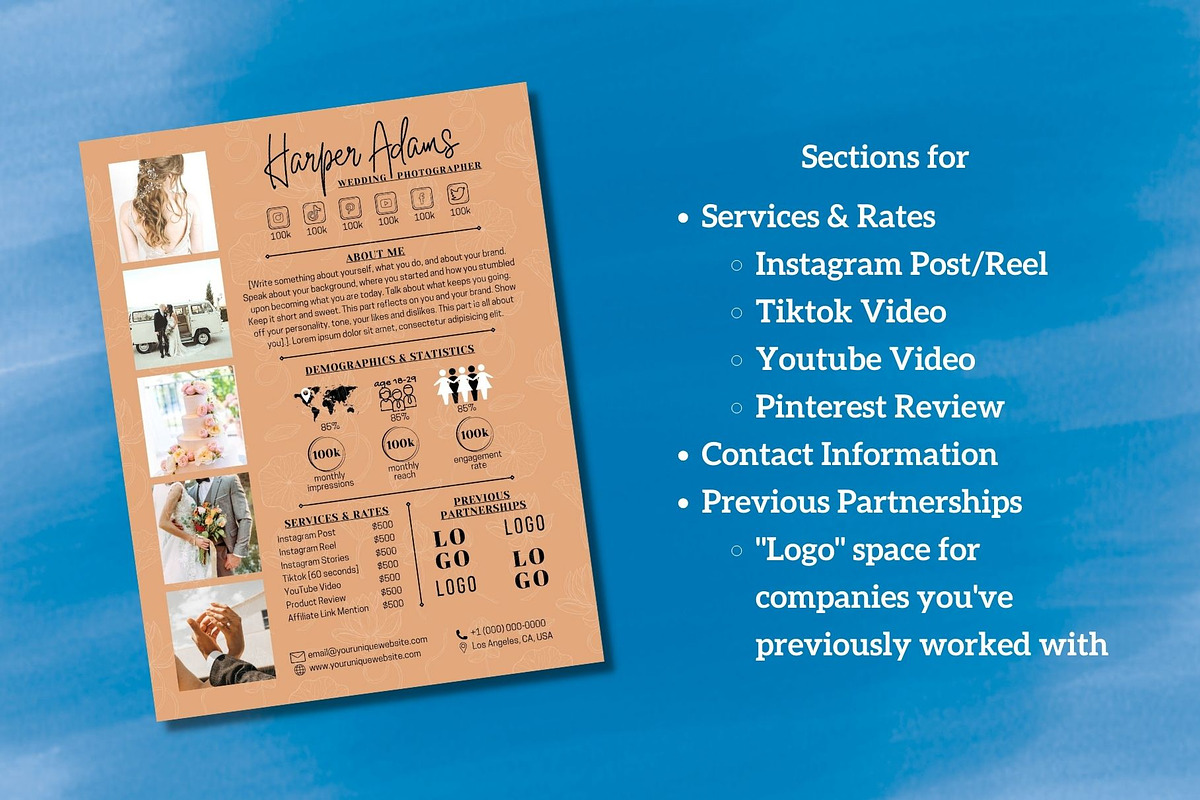 One Page Media Kit in Navy Blue [B], a Templates & Theme by ProductiveandFree (Photo 5 of 11)