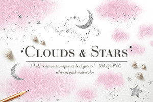 Pink Clouds & Silver Stars Overlays