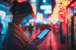Exploring the night city with woman, a Photo by Pavel_design
