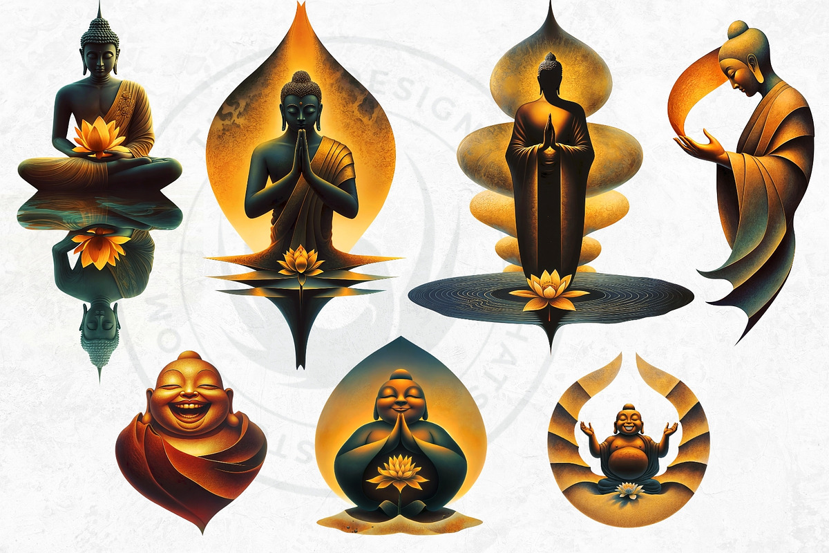 Modern Golden Buddha Clipart Set, a Decorative Illustration by ThatsDesignArt (Photo 8 of 10)