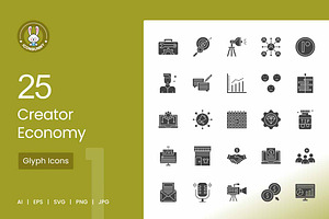 25 Creator Economy Glyph Icons, an Icon by IconBunny