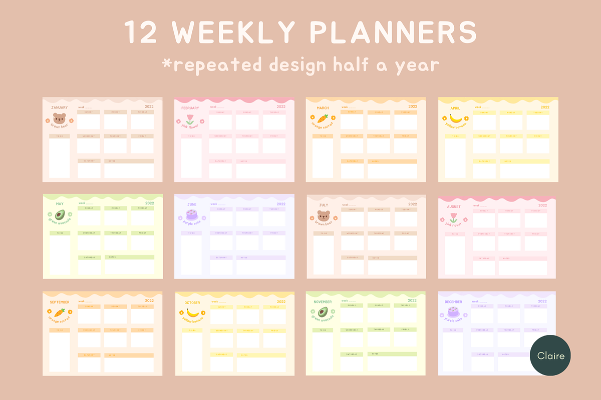 Cute Pastel 2022 Calendar & Planner, an Education Illustration by Clairee Design Studio (Photo 5 of 13)