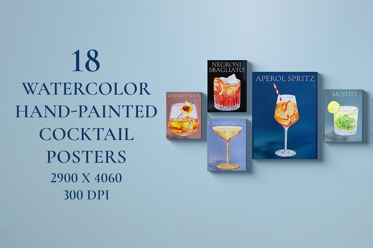 Cocktail Posters Watercolor set, an Object Graphic by Olexandra Mur (Photo 1 of 3)