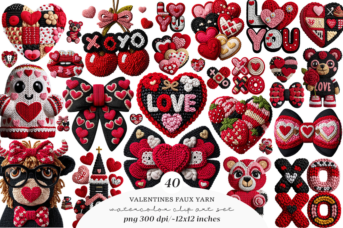 Faux Yarn Valentine Day Clipart, an Illustration by SinaCreation (Photo 1 of 11)
