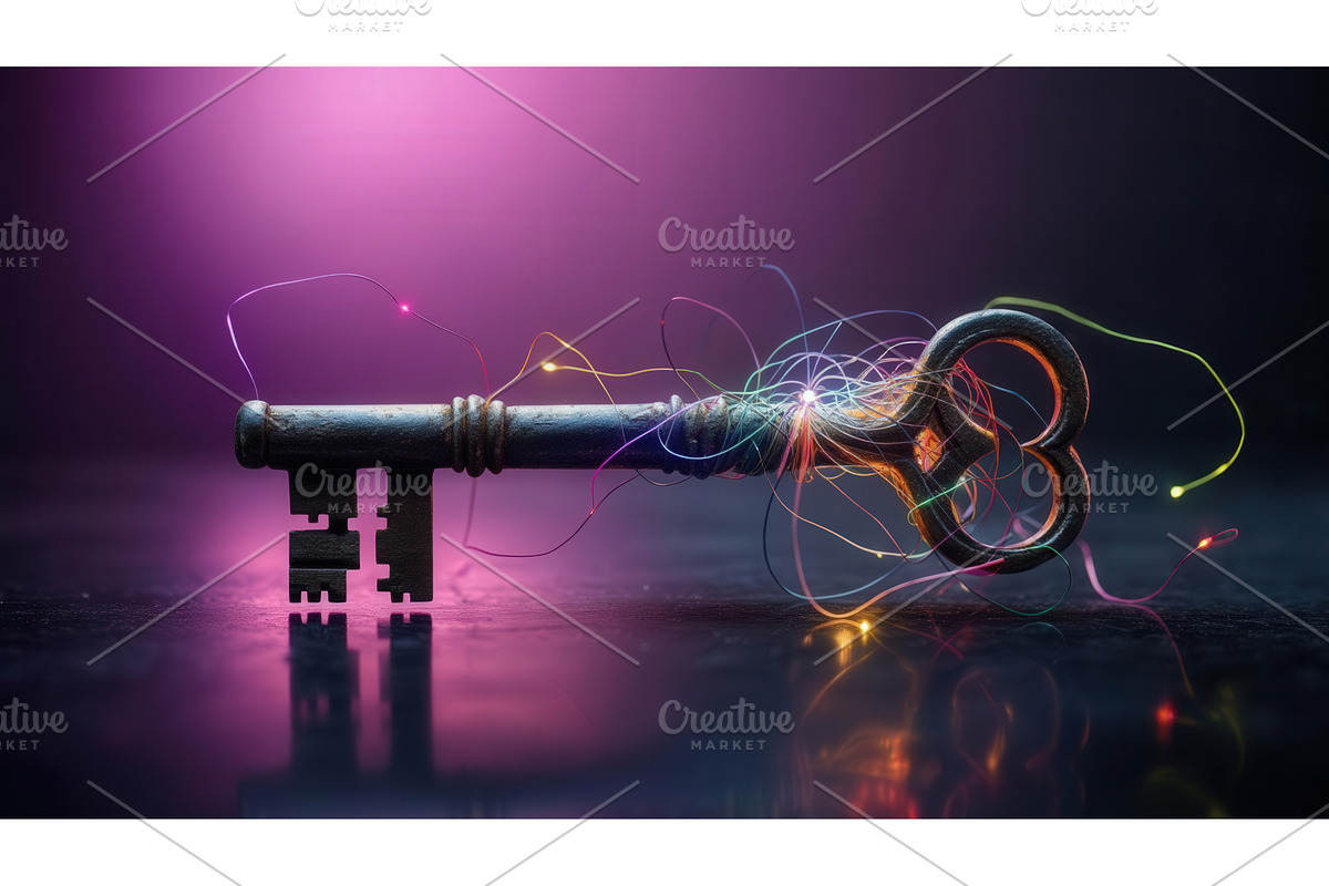 Vintage key with glowing colorful, an Illustration by tilialucida