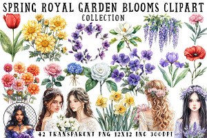 Spring Royal Garden Blooms Clipart, an Illustration by OK Design