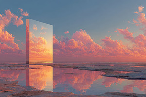Surreal sunset landscape mirrored mo, a Photo by Pixeness Studio