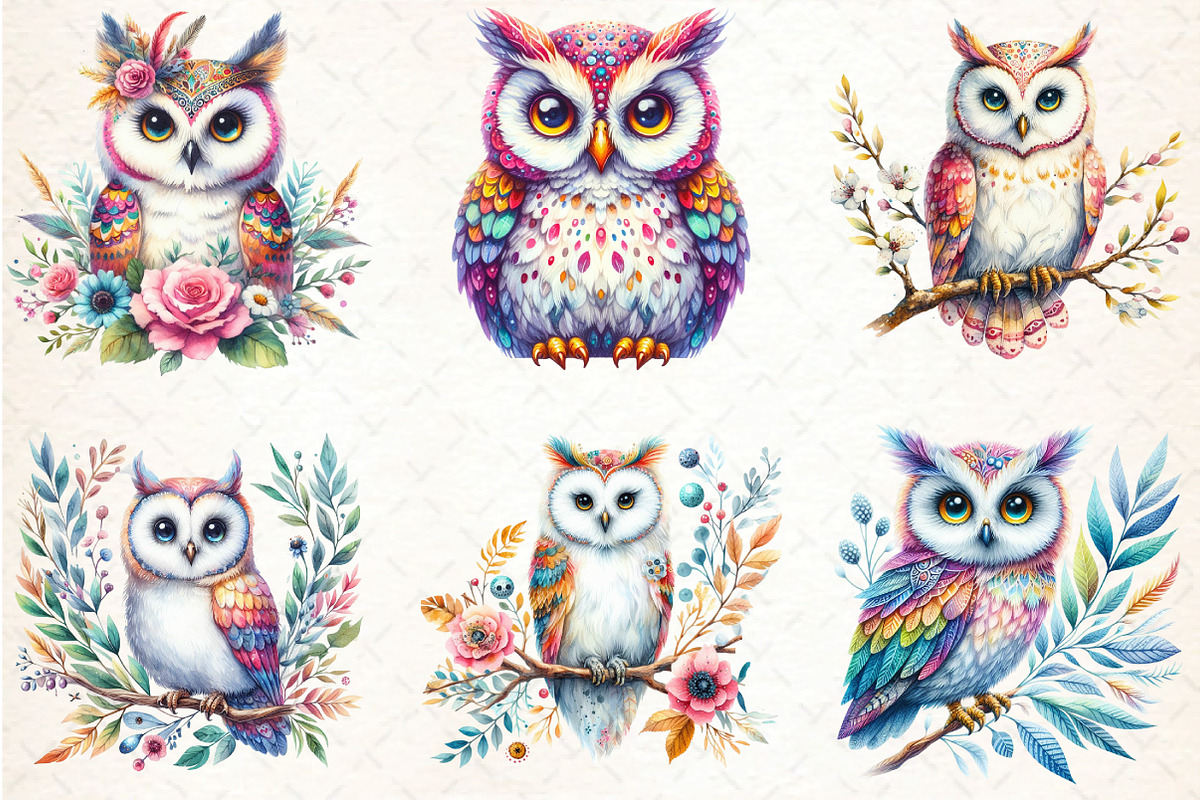 watercolor Bright Owl, an Illustration by DreamCafeArt (Photo 3 of 7)
