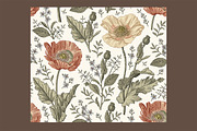 Seamless Set Flowers Poppy Poppies, a Pattern Graphic by Vintage (Thumbnail 2 of 11)