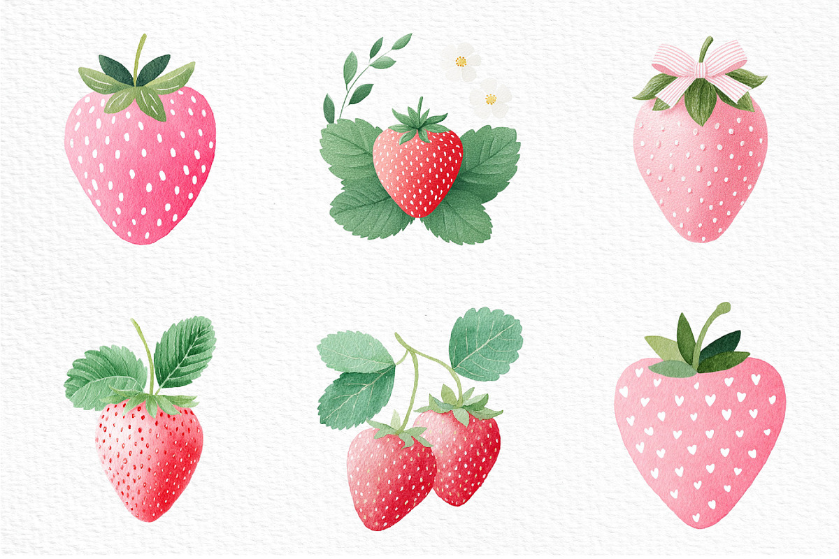 Strawberry Watercolor Clipart Set, an Illustration by Craft Nest (Photo 6 of 11)