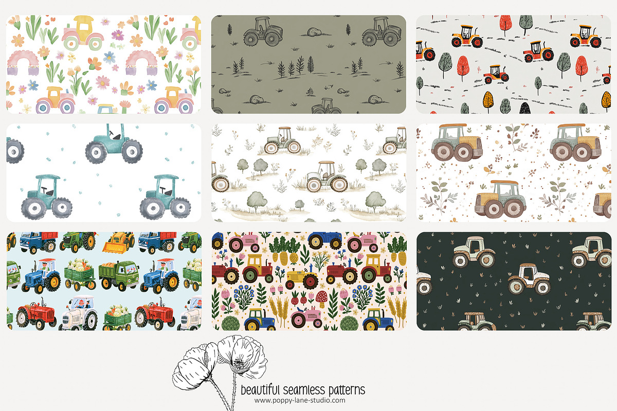 70 tractor seamless pattern, a Pattern Graphic by Poppy Lane Studio