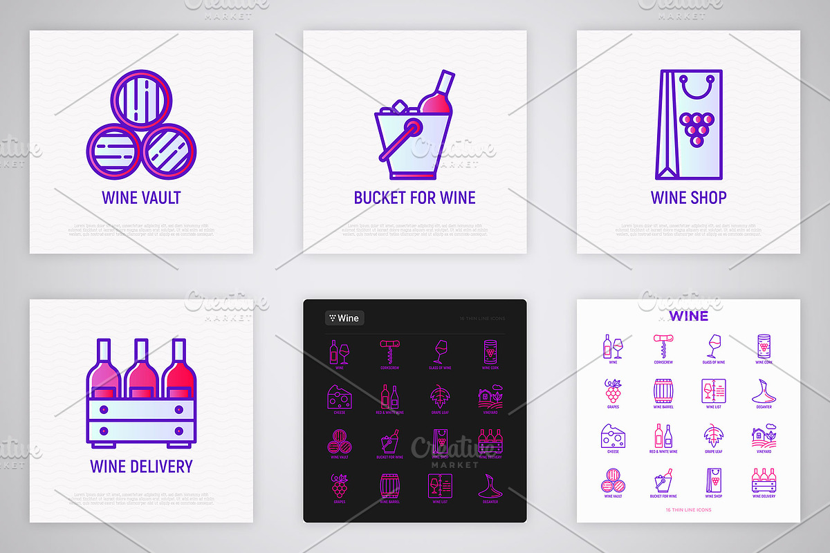 Wine | 16 Thin Line Icons Set, an Outline Icon by Alex Blogoodf (Photo 6 of 9)