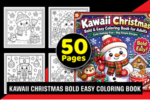 Kawaii Christmas Bold Easy Coloring, a Seasonal Illustration by Design Station